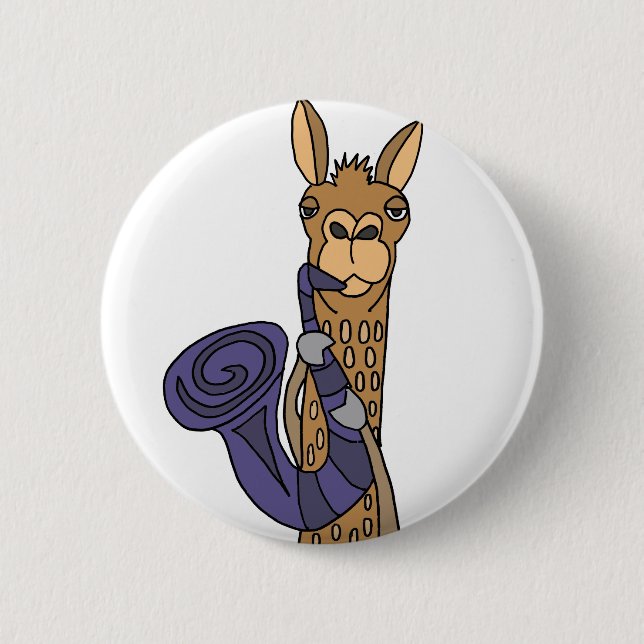 Lustiges cooles Lama, das Saxophone-Vorlagen-Kunst Button (Vorderseite)