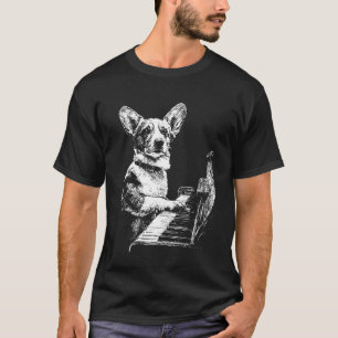 Lustiges Corgi-Hund-Motiv Klavier spielend Kunst P T-Shirt