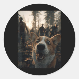Lustiges Corgi-Selfie mit Zombies spooky Forest Runder Aufkleber