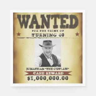 Lustiges Cowboy Geburtstagsfeier Thema Wanted Plak Serviette