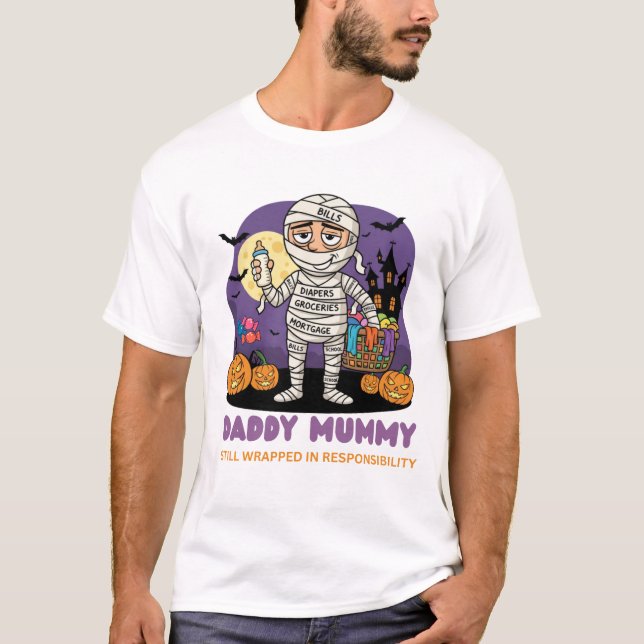 Lustiges Daddy Mummy Halloween T-Shirt für Väter (Vorderseite)
