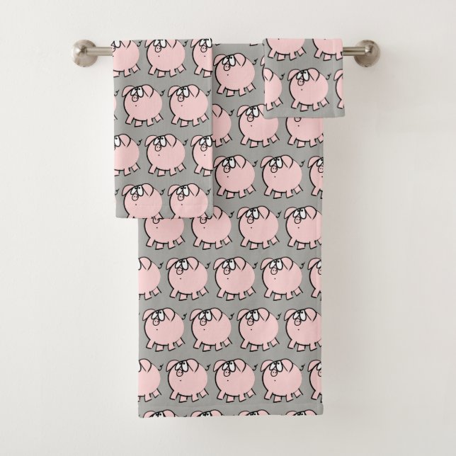 Lustiges die 4 Cartoon-Illustrations-Schwein Badhandtuch Set (Insitu)