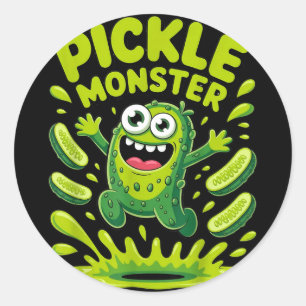Lustiges Dillgurken-Monster-Cartoon-Design Runder Aufkleber