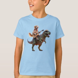 Lustiges Dinosaurier und Hund Kinder T-Shirt