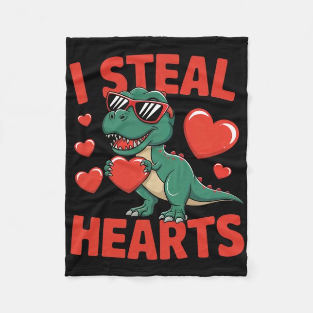 Lustiges Dinosaurier Valentinsdesign mit Herzen  Fleecedecke (Vorderseite)