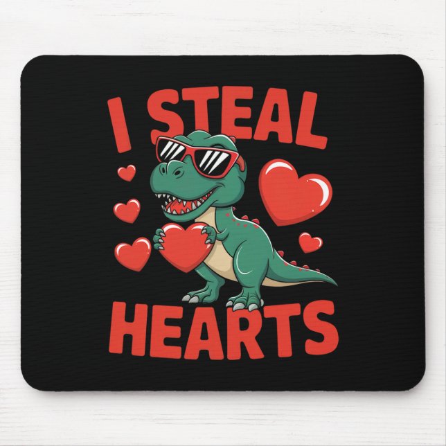 Lustiges Dinosaurier Valentinsdesign mit Herzen  Mousepad (Vorne)
