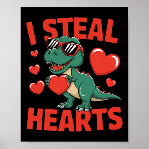 Lustiges Dinosaurier Valentinsdesign mit Herzen  Poster