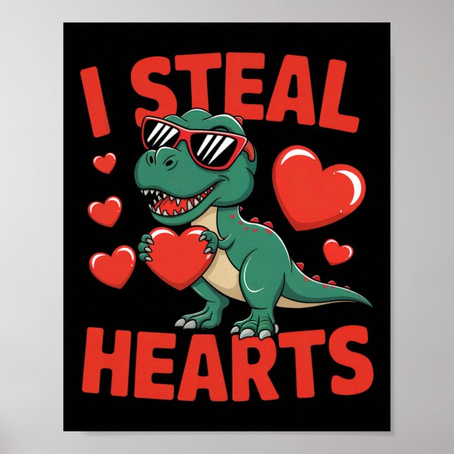 Lustiges Dinosaurier Valentinsdesign mit Herzen  Poster (Vorne)
