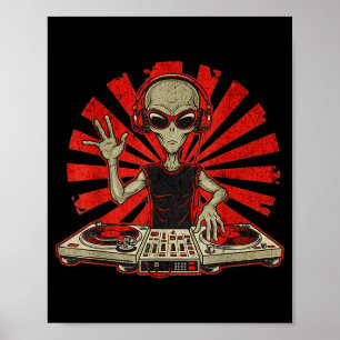 Lustiges Dj Grafik T-Shirt Musikliebhaber Alien Dj Poster