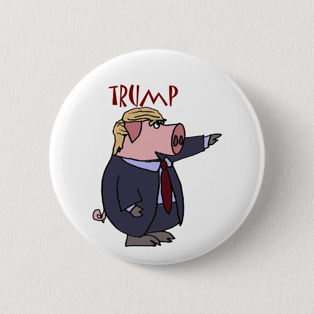 Lustiges Donald- Trumpschwein-politischer Cartoon Button (Vorderseite)