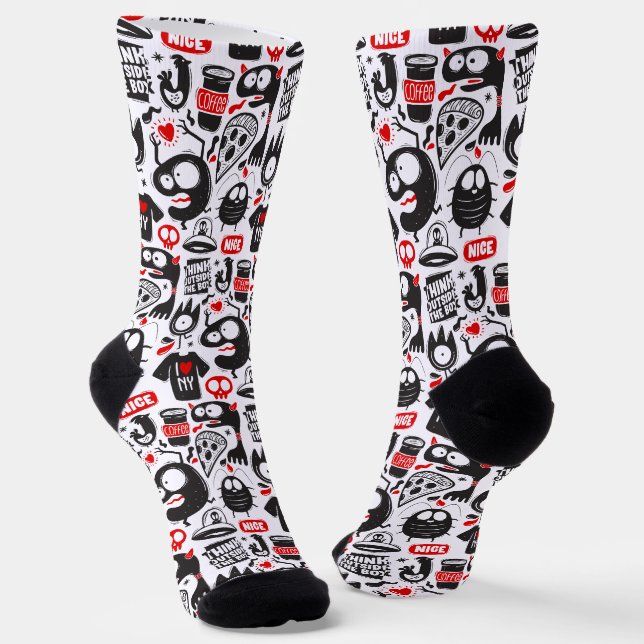 Lustiges Doodle-Monster - Pop-Art-Socken Socken (Gewinkelt)