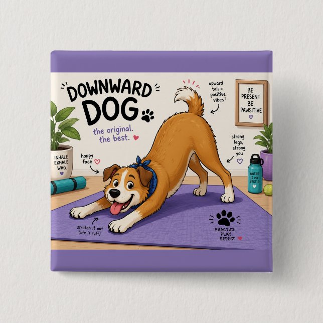 Lustiges Downward Dog Design  Button (Vorderseite)