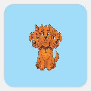 Lustiges Dreikopf-Cartoon-Hund-Grafik-T-Shirt für Quadratischer Aufkleber