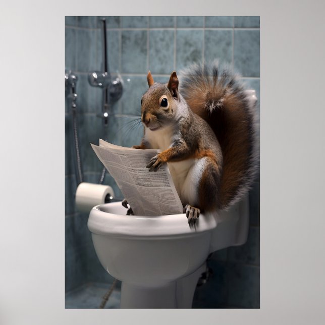 Lustiges Eichhörnchen-Badezimmer-Druck, Toilettenz Poster (Vorne)