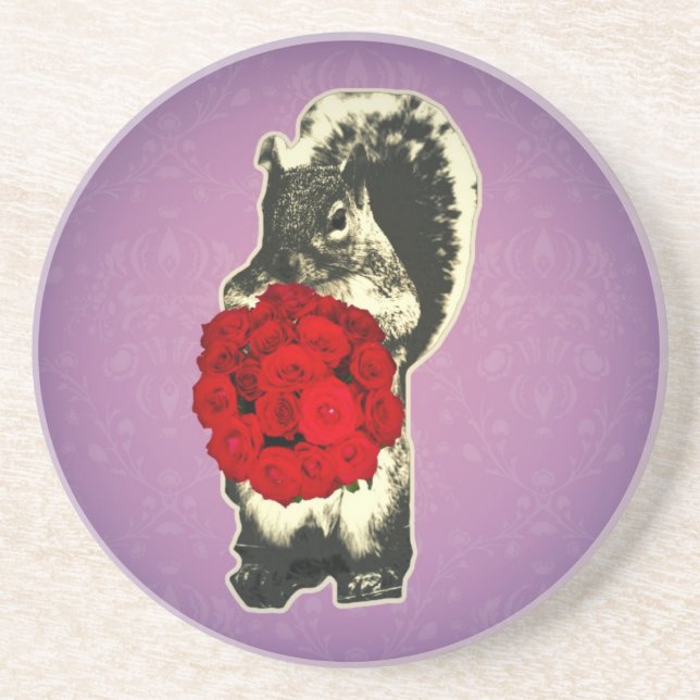Lustiges Eichhörnchen der Valentinstag-Rose Getränkeuntersetzer (Vorne)
