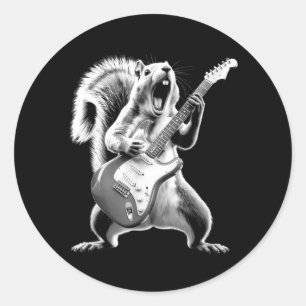 Lustiges Eichhörnchen spielt Gitarre Rockstar Musi Runder Aufkleber