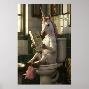 Lustiges Einhorn-Badezimmer-Druck, Zeitung Toilett Poster