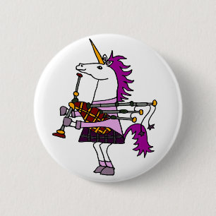 Lustiges Einhorn, das Dudelsack-Kunst spielt Button