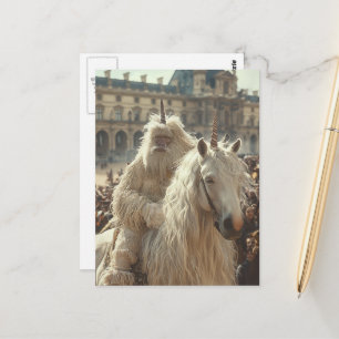 Lustiges Einhorn in der Stadt Postkarte