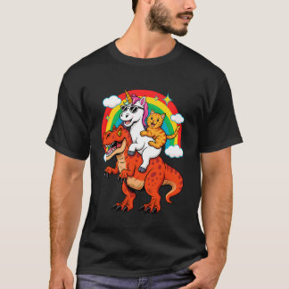Lustiges Einhorn Katze Reitet Dinosaurier T-Rex Re T-Shirt