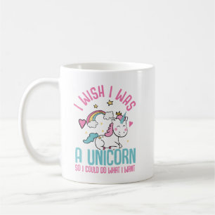 Lustiges Einhorn-Regenbogen mit typografischem Zit Kaffeetasse