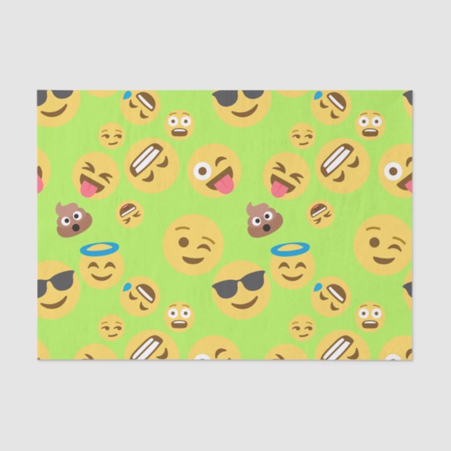 Lustiges Emoji Muster (Grün) Seidenpapier (Vorderseite)