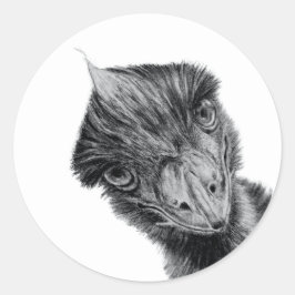 Lustiges Emu-Gesicht-Sticker | Schwarz-Weiß-Vogelk Runder Aufkleber