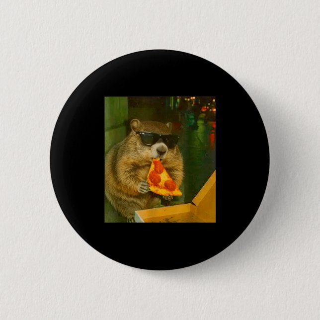 Lustiges Erdhörnchen Murmeltier isst Pizza Nagetie Button (Vorderseite)