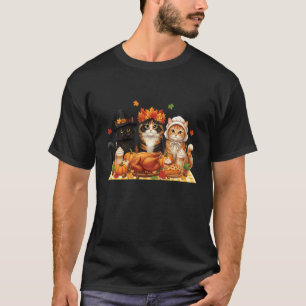 Lustiges Erntedankfest Katzen-Pilger-Kostüm Herbst T-Shirt