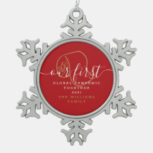 Lustiges erstes globales Pandemie-Weihnachtsfest Schneeflocken Zinn-Ornament