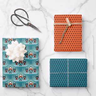 Lustiges farbenfrohes winterliches angezogenes Pin Geschenkpapier Set