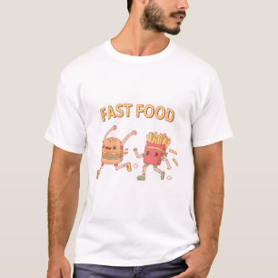 Lustiges Fast Food Laufender Burger und Pommes Fri T-Shirt