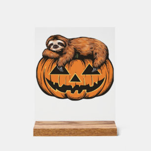 Lustiges Faultier auf Halloween-Kürbis Essential T Acrylschild