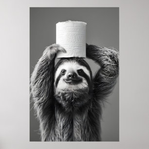 Lustiges Faultier-Badezimmer-Kunstwerk, Toilettenp Poster