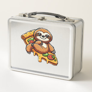 Lustiges Faultier beim Pizzaessen, Kawaii Tierlieb Metall Brotdose