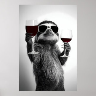 Lustiges Faultier beim Weintrinken Kunstprint Home Poster