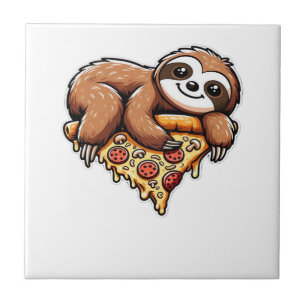 Lustiges Faultier, das Pizza isst, Kawaii-Tierlieb Fliese