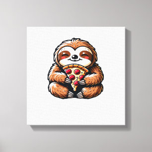 Lustiges Faultier, das Pizza isst, Kawaii-Tierlieb Leinwanddruck