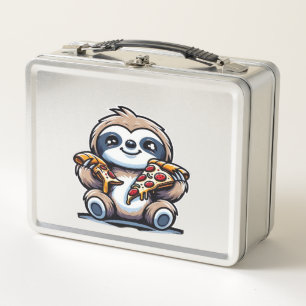 Lustiges Faultier, das Pizza isst, Kawaii-Tierlieb Metall Brotdose