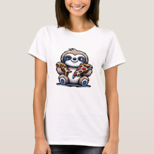 Lustiges Faultier, das Pizza isst, Kawaii-Tierlieb T-Shirt