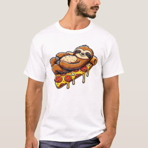 Lustiges Faultier, das Pizza isst, Kawaii-Tierlieb T-Shirt