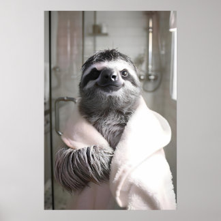 Lustiges Faultier im Bademantel, Badezimmer-Wandku Poster