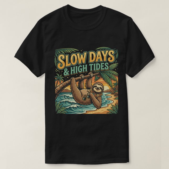 Lustiges Faultier Palm Beach Slow Days Tee Grafik  (Design vorne)
