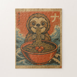 Lustiges Faultier-Ramen-Vintage-Japanisches-Kunstp Puzzle