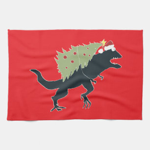 Lustiges Festliches Dino Weihnachten Geschirrtuch