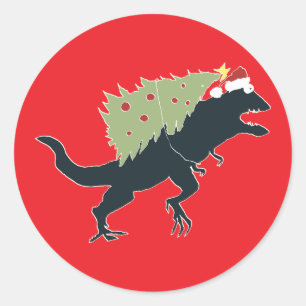 Lustiges festliches Dino-Weihnachten Runder Aufkleber