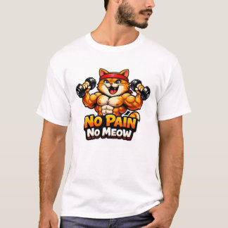 Lustiges Fitness-Katzen T-Shirt – No Pain No Meow