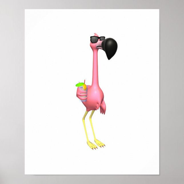 lustiges Flamingo mit Drink Poster (Vorne)