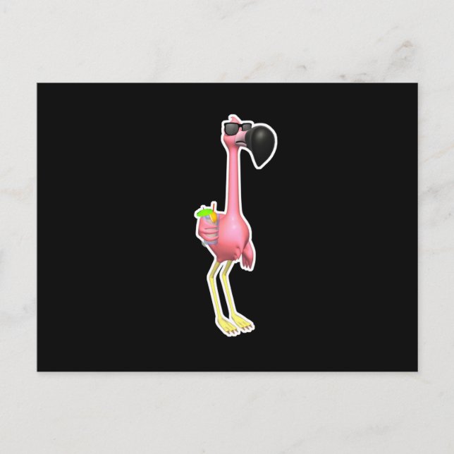 lustiges Flamingo mit Drink Postkarte (Vorderseite)