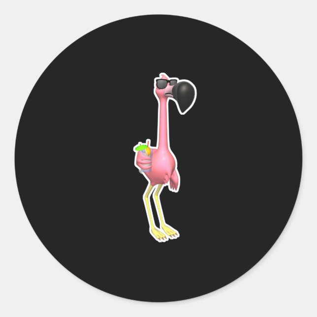 lustiges Flamingo mit Drink Runder Aufkleber (Vorderseite)
